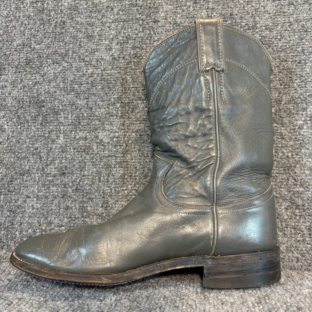 Justin Gray Leather Western Cowboy Roper Boots Mens Size 7.5 B Mid Calf USA